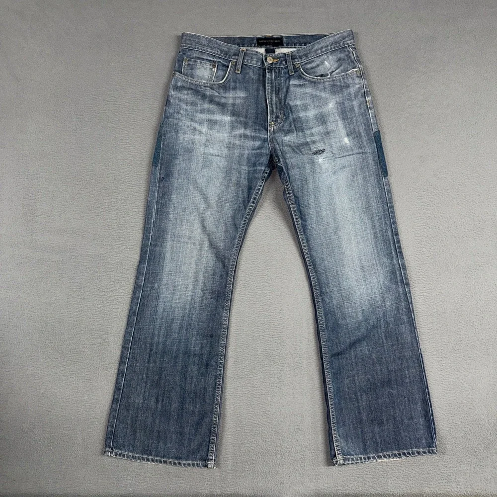 Banana Republic Jeans Mens 32x30 Blue Straight Distressed Denim Contrast Panel
